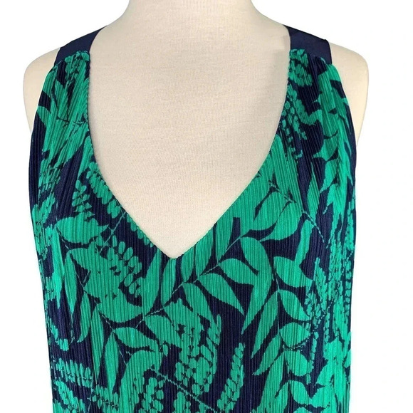 Banana Republic Pleated Racer Back Tank Tops Women Size XL Tropical Green Blue - Picture 4 of 15